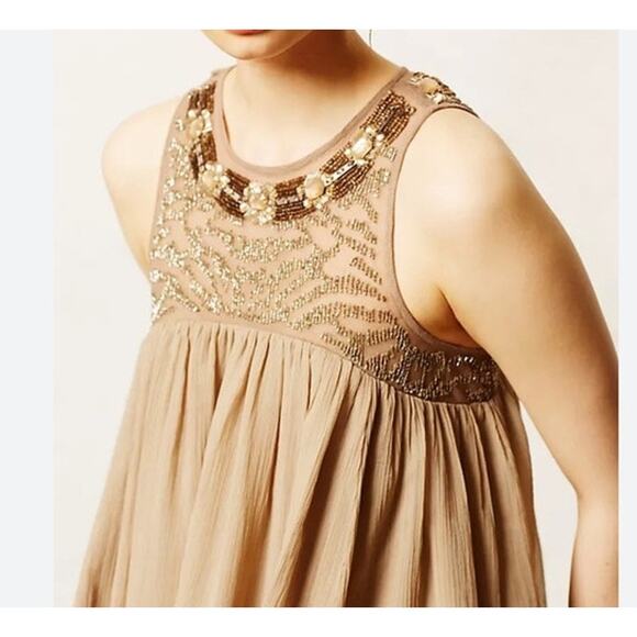 Anthropologie Dress Women's 4 Sonora Embellished Taupe Beaded Moulinette Soeurs - Picture 6 of 12